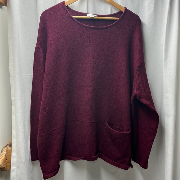 J. Jill Sweaters - Pure Jill Maroon Long One Pocket Sweater- XL